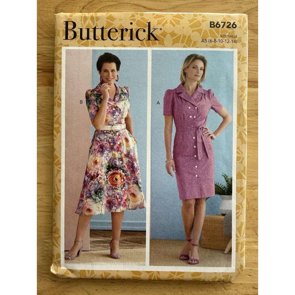 Butterick Pattern‎ B6726 EASY Button Front Dress w Pockets Size 6-14 Uncut FF